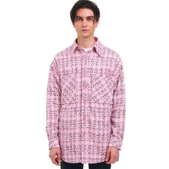 CHARLIE LUCIANO Unisex Tweed Over Shirt in Pink Size M - Picture 1 of 8